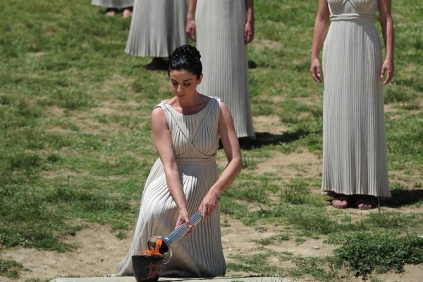 rehearsal of the lighting ceremony of the olympic flame